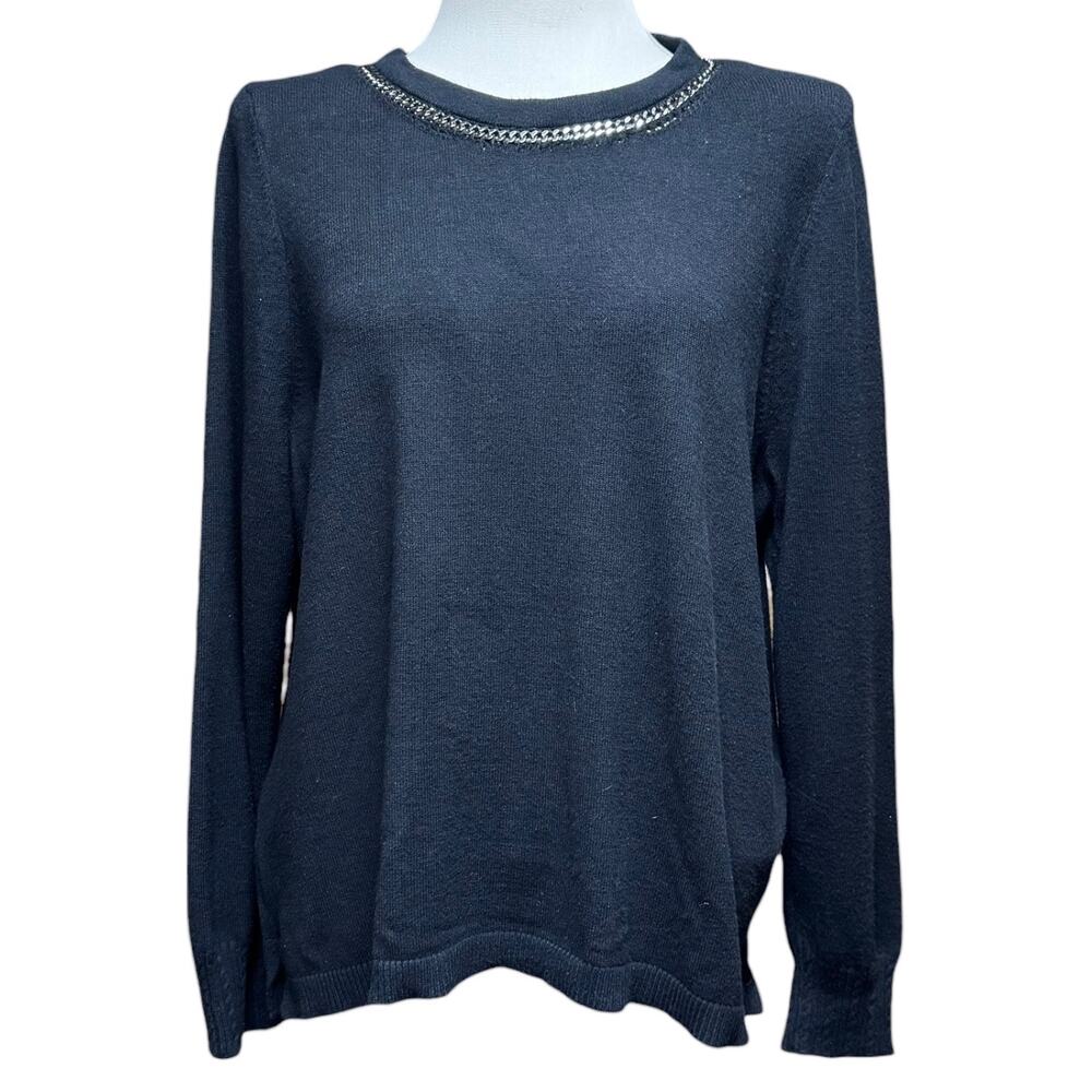 Chico's Metal Chain Neckline Sweater Black 3 / XL